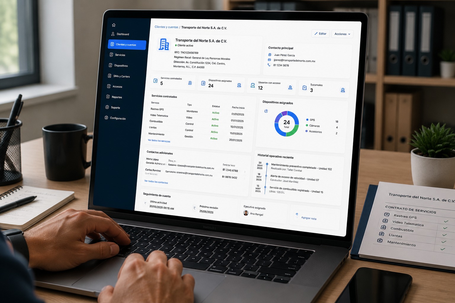 Vista complementaria del módulo Clientes y cuentas